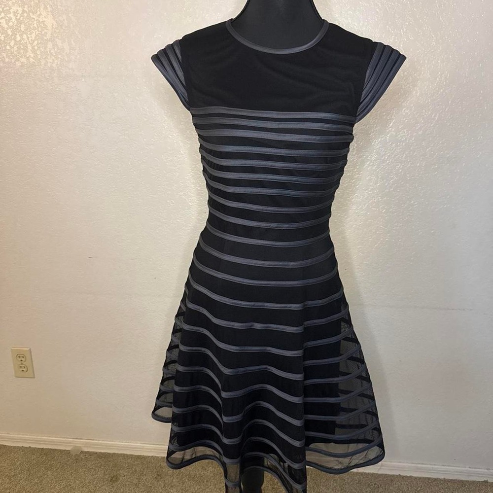 Vintage Y2K Black horizontal striped mesh dress